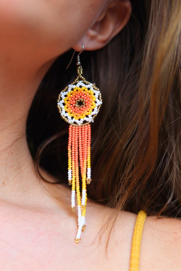 Artisanal Mexican Pastel Ombre Beaded Fringe Dangle Earrings