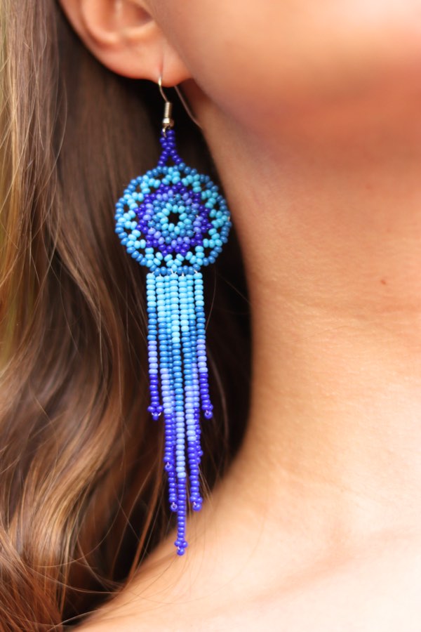 Artisanal Pastel Beaded Fringe Dangle Earrings