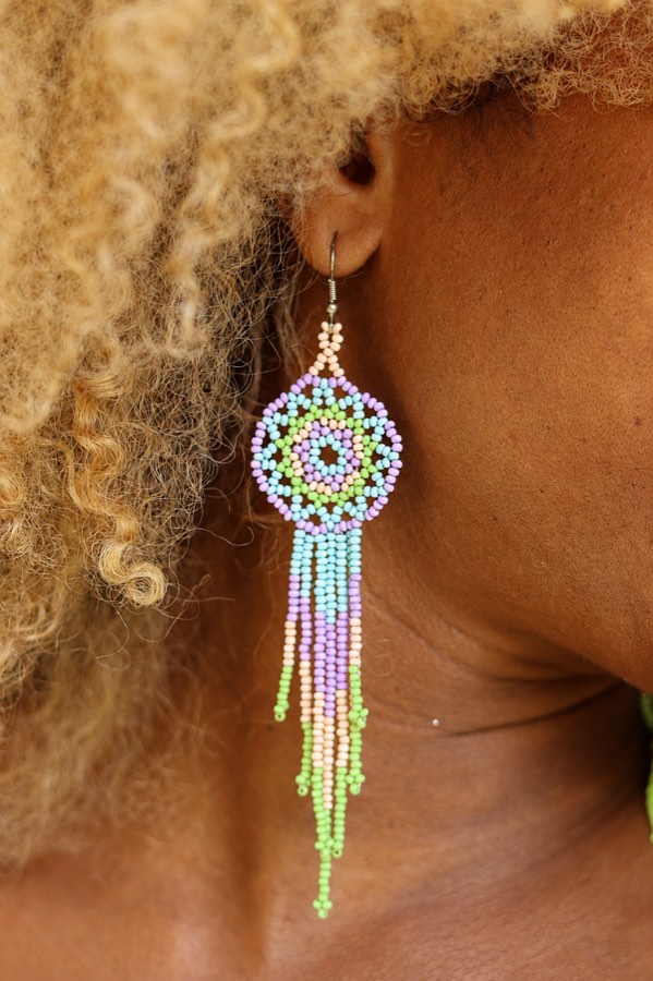 Handcrafted Beaded Flame Teardrop Earrings
