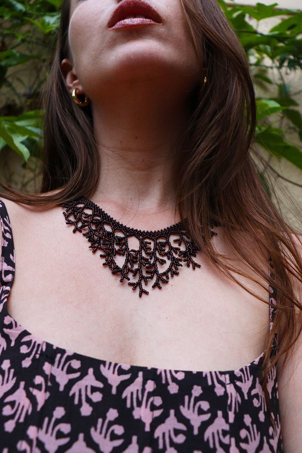 Artisan Floral Beadwork Dangle Necklace