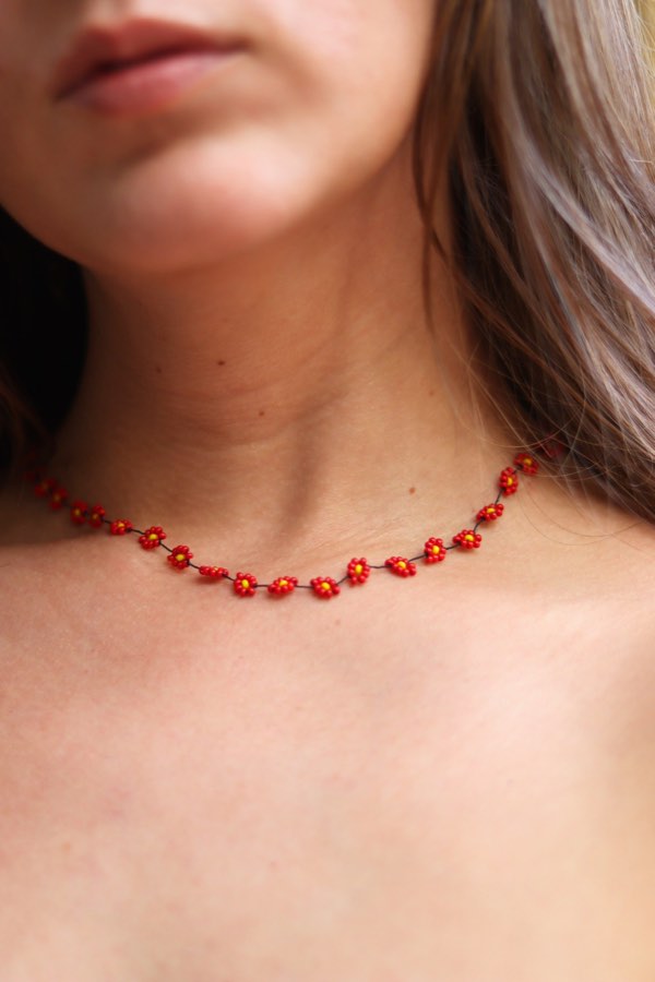 Artisanal Beaded Floral Choker Necklace